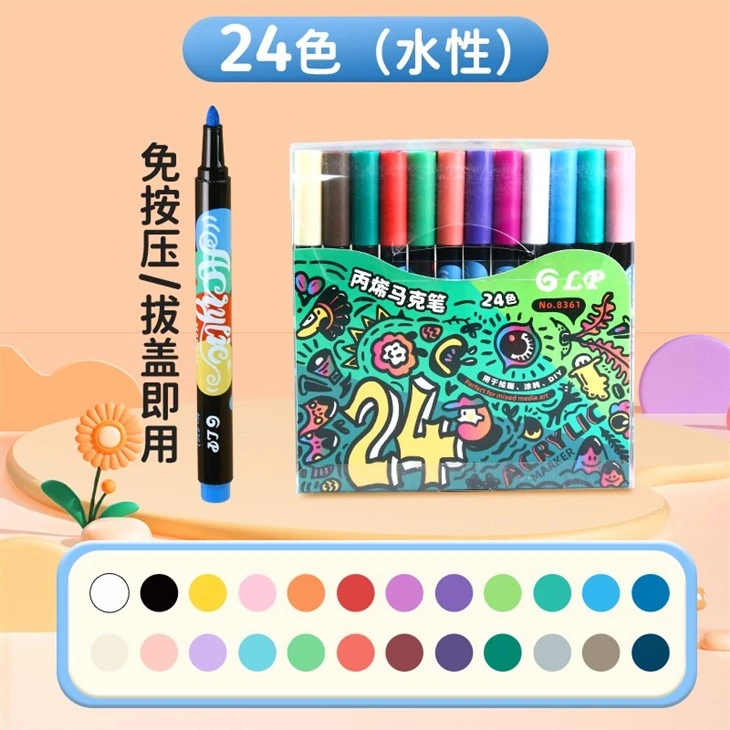 2024Safe And Eco-Friendly Press-Free Acrylic Marker Set For Kids - 12, 24, Or 36 Colors